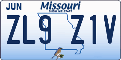MO license plate ZL9Z1V