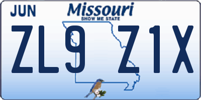 MO license plate ZL9Z1X