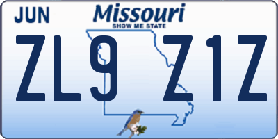 MO license plate ZL9Z1Z