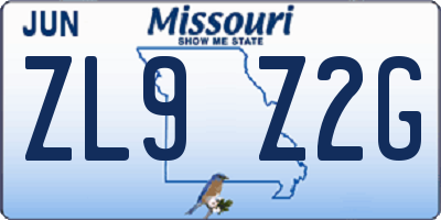 MO license plate ZL9Z2G
