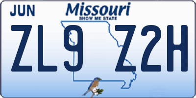 MO license plate ZL9Z2H