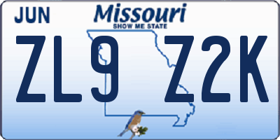 MO license plate ZL9Z2K