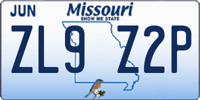 MO license plate ZL9Z2P
