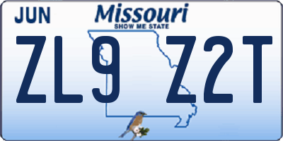 MO license plate ZL9Z2T