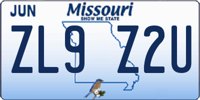 MO license plate ZL9Z2U