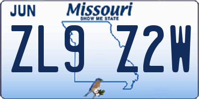 MO license plate ZL9Z2W