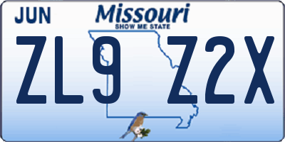 MO license plate ZL9Z2X