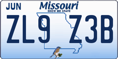 MO license plate ZL9Z3B