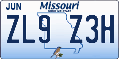 MO license plate ZL9Z3H