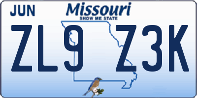 MO license plate ZL9Z3K