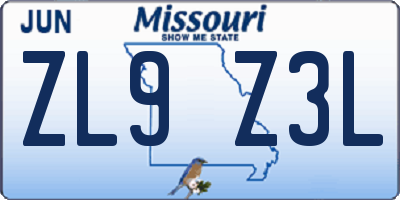 MO license plate ZL9Z3L