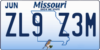 MO license plate ZL9Z3M