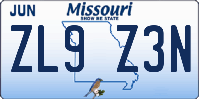 MO license plate ZL9Z3N