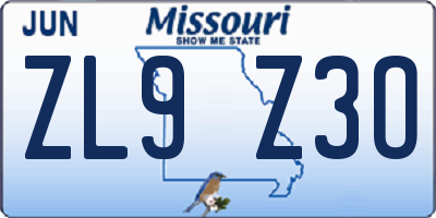 MO license plate ZL9Z3O