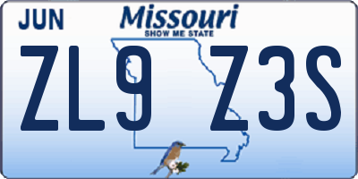 MO license plate ZL9Z3S
