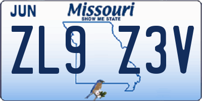 MO license plate ZL9Z3V