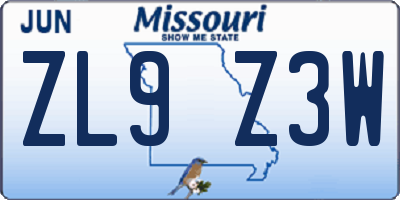 MO license plate ZL9Z3W