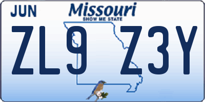 MO license plate ZL9Z3Y
