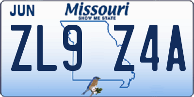 MO license plate ZL9Z4A