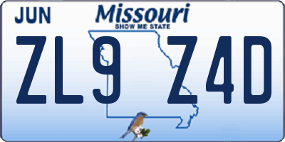 MO license plate ZL9Z4D