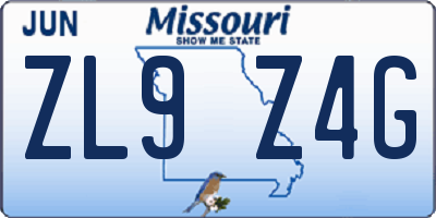 MO license plate ZL9Z4G