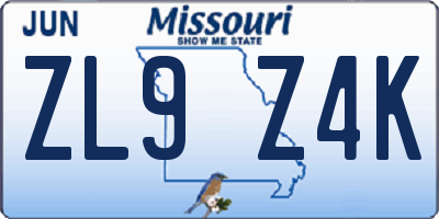 MO license plate ZL9Z4K