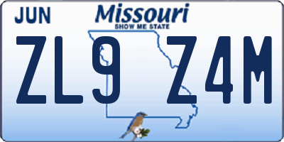 MO license plate ZL9Z4M