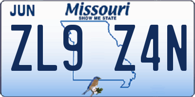 MO license plate ZL9Z4N