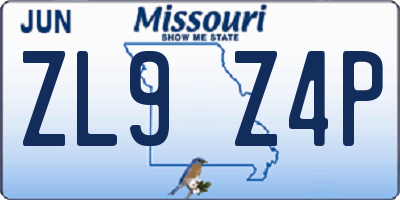 MO license plate ZL9Z4P