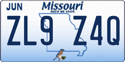 MO license plate ZL9Z4Q