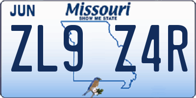 MO license plate ZL9Z4R