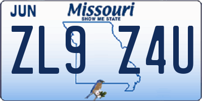 MO license plate ZL9Z4U
