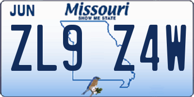 MO license plate ZL9Z4W