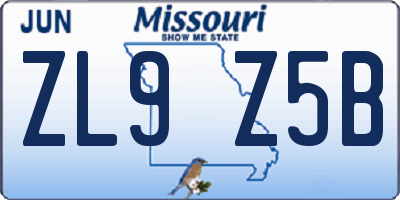 MO license plate ZL9Z5B