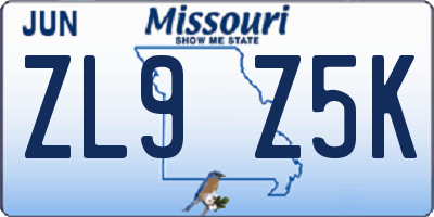 MO license plate ZL9Z5K