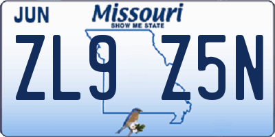 MO license plate ZL9Z5N