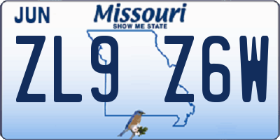 MO license plate ZL9Z6W
