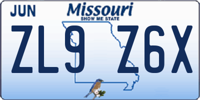 MO license plate ZL9Z6X