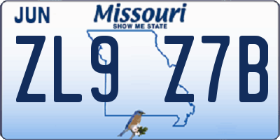 MO license plate ZL9Z7B