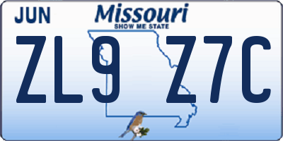 MO license plate ZL9Z7C