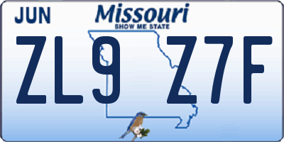 MO license plate ZL9Z7F