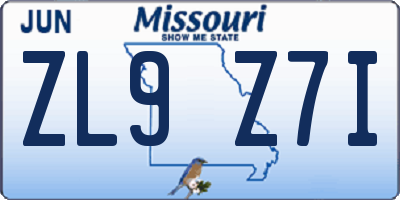 MO license plate ZL9Z7I