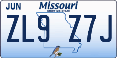 MO license plate ZL9Z7J