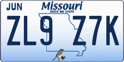 MO license plate ZL9Z7K