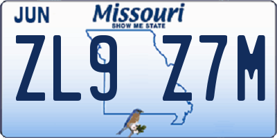 MO license plate ZL9Z7M