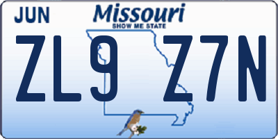 MO license plate ZL9Z7N