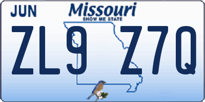 MO license plate ZL9Z7Q