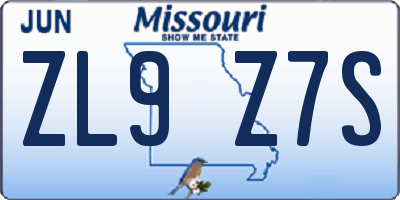 MO license plate ZL9Z7S