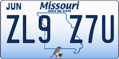 MO license plate ZL9Z7U
