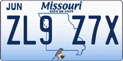 MO license plate ZL9Z7X